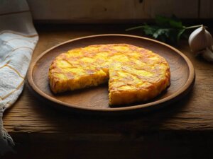 Eine Tortilla liegt auf einem Teller